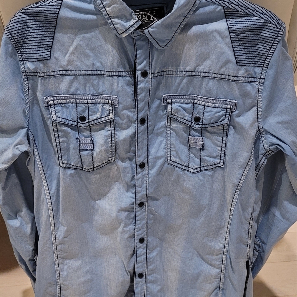 Mens Buckle Black Athletic Fit Size Small L/S Shirt